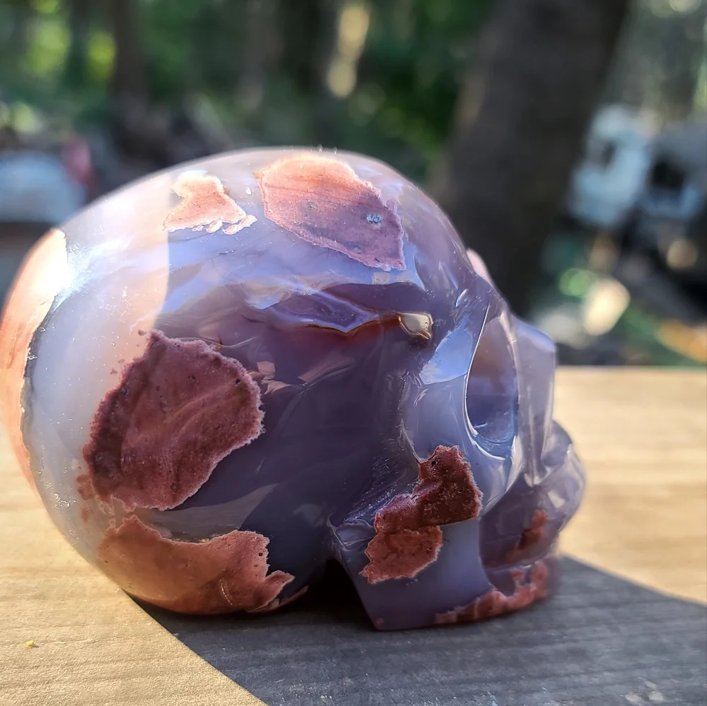 INCREDIBLE gray & Rose Agate handcarved skull - Picture 4 of 7